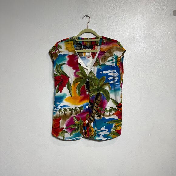 Carole Little White Tropical 2-Piece Vintage High Rise Wide Leg Pant Set Sz 6 - Picture 3 of 14